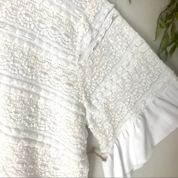 Umgee Lace & Ruffle Crochet Bell Sleeve Boho Top M - Picture 4 of 14